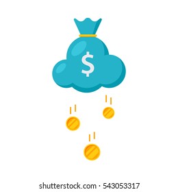 Concept of Success like a cloud in shape of bag with money rain