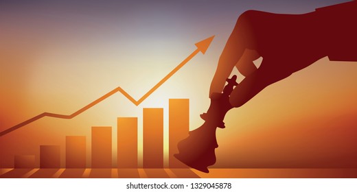 Concept of success, with a man playing chess holding in his hand the king before checkmate his opponent and win the game.