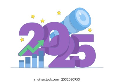 conceito de oportunidades de sucesso em 2025. ver, visão e futuro. oportunidades de negócios. ilustração do telescópio com número 2025. ano de 2025 com nova meta de negócios. ilustração vetorial plana.