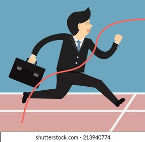Concept of successful businessman in a finishing line 