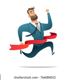 Concept of successful businessman or manager on a finish. Office worker reaching finish line