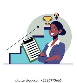 concept of a successful businesswoman, Businesswoman at the peak of success. Leadership, Winner, Challenge Goal Achievement, Well Manager Concept.