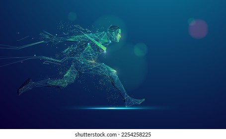 concept of successful or complete achievement, graphic of low poly athlete running to win - Shutterstock ID 2254258225