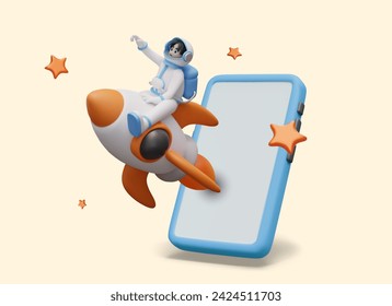 Concept of successful launch, startup. Accelerated development, promotion of phone application