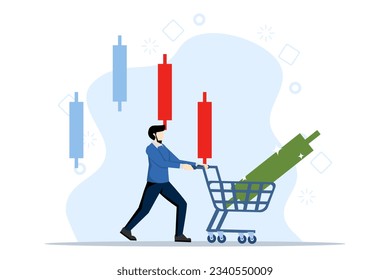 concept Successful traders buy when prices fall. Buy stocks when they fall in price. Profitable strategy in down market. Profit from market collapse concept. flat vector illustration. svg