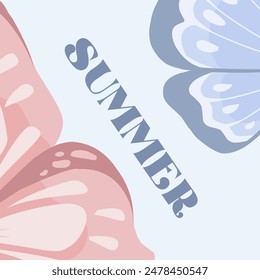 Concept summer bright cards set with beautiful butterfly. Minimalist style design templates for celebration, ads, branding, banner, cover, label, poster, sales