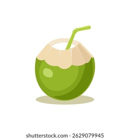 The concept of a summer coconut cocktail. A cold and refreshing drink for hot weather. Dessert and drink. A graphic element for a website. Cartoon flat illustration on a white background