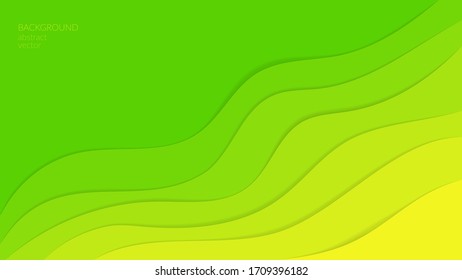 Concept summer, lime greens and lemon. Vector abstract background in paper art style. Layers by the waves. From yellow to green. Place for text. Copyspace.