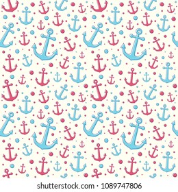 Concept of summer texture with colourful anchors. Vector.
