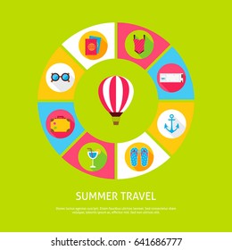 Concept Summer Travel. Vector Illustration of Sea Holiday Infographics Circle with Icons.