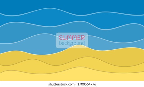 The concept of a summer vacation, sea, beach, petal, warm. Vector abstract background in paper art style in yellow and blue colors. Abstract waves, motion. Copyspace.