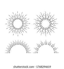 Concept sun burst shapes collection set of sun ray frames retro vector design elements.