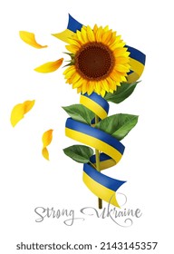 Concept sunflower and flag of Ukraine. Vector illustration.