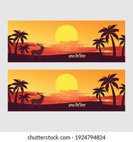 The concept of the sunset background with an illustration of a deer and palm tree really looks real.