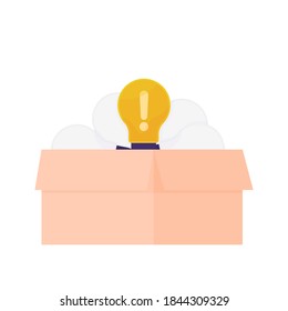 concept supplies ideas, innovative, creative, and full of solutions. illustration of cardboard containing light bulbs. lights in the box. flat style. design elements