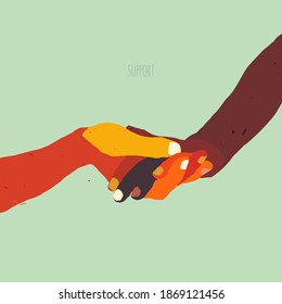 The concept of support and assistance, close-up hand supporting hand, flat vector illustration