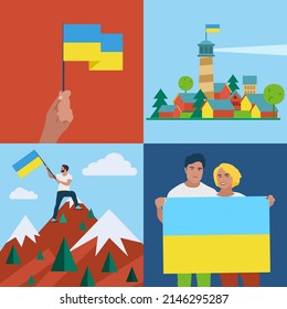 Concept of support and assistance to Ukraine from around the world. Pray for Ukraine. Vector illustration