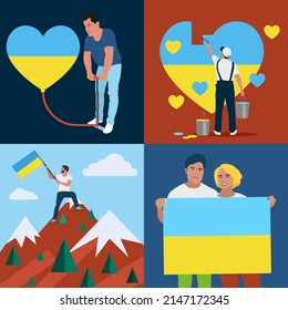 Concept of support and assistance to Ukraine from around the world. Pray for Ukraine. Vector illustration