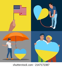Concept of support and assistance to Ukraine from around the world. Pray for Ukraine. Vector illustration