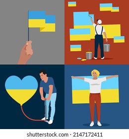 Concept of support and assistance to Ukraine from around the world. Pray for Ukraine. Vector illustration