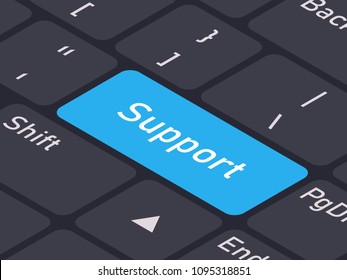 Concept of support. Blue button with an inscription support on the keyboard. Vector illustration