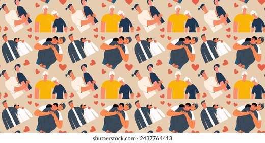 The concept of support and mutual assistance to loved ones. Seamless pattern. Vector illustration. 