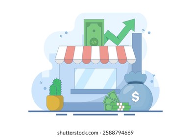 concept of supporting small and medium enterprises. investment or funding to improve and develop local businesses to continue to grow. investors invest money into shops. flat vector illustration.