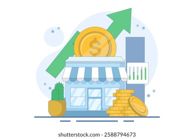 concept of supporting small and medium enterprises. investment or funding to improve and develop local businesses to continue to grow. investors invest money into shops. flat vector illustration.