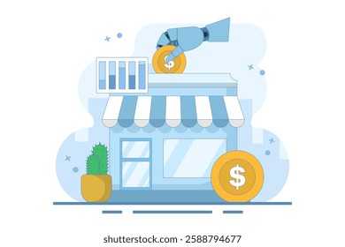 concept of supporting small and medium enterprises. investment or funding to improve and develop local businesses to continue to grow. investors invest money into shops. flat vector illustration.