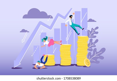 Concept of survive company and business after COVID-19 outbreak. Bankruptcy and investment failure and budget collapse. Economic crisis caused by coronavirus. Flat Art Vector Illustration