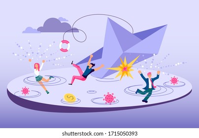 Concept of survive company and business after COVID-19 outbreak. Bankruptcy and investment failure and budget collapse. Economic crisis caused by coronavirus. Flat Art Vector Illustration