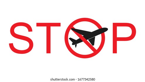 Concepto de suspensión del tráfico aéreo. Detengan la aviación.Prohibir Los Aviones De Señas No Vuelan.No hay señal de avión. Icono de viaje. Ilustración vectorial de la prohibición de salida. Aislado sobre fondo blanco.