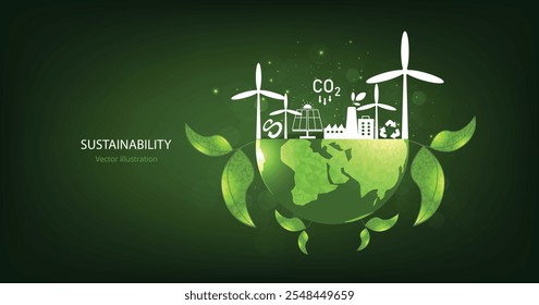 The concept of sustainability or environmental protection.Design with icons for Sustainability development and Eco friendly concept, Vector illustration.