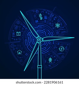 concept of sustainable technology or green technology, graphic of turbine with ecological element