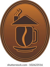 concept symbol with coffee cup, bean and house