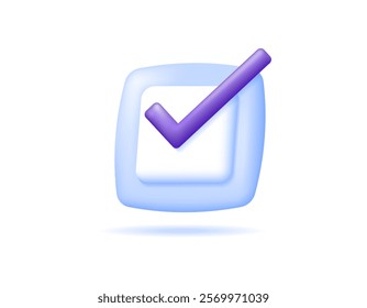 concept symbol of okay, check, safe, verified, valid, approved, pass, yes, secure, accepted, task done, complete, correct. label. illustration of check mark in check box. icon or symbol. minimalist 3d