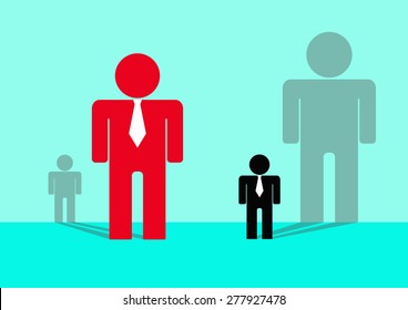 Concept of talent of real leader show by small man but big shadow and big man but small shadow ,Vector illustration