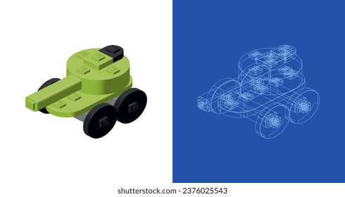 Concept with tank in isometric style for printing and decoration. Vector illustration.