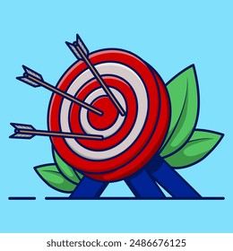 The concept of a target arrow in the middle shows perfect achievement or success. Marketing time concept. Targeting businesses. Red target and arrow, archery target and arrow, vector illustration.