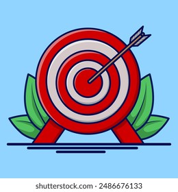 The concept of a target arrow in the middle shows perfect achievement or success. Marketing time concept. Targeting businesses. Red target and arrow, archery target and arrow, vector illustration.