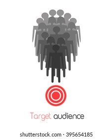 The concept of target audience. Vector illustration crowd and target. Illustration for advertising , e-commerce. Target hit. Focus Group. Business concept targeting customer