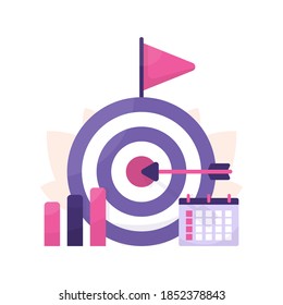 el concepto de icono objetivo u objetivo, estrategia comercial y planificación del tiempo. ilustración de un tablero, flecha, indicador, calendario o gráfico. estilo plano. elementos de diseño