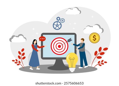 The concept of targeted advertising, teamwork and achieving financial success.