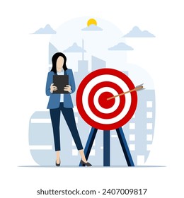 das Konzept der Ziele als Bemühen, die Aufmerksamkeit auf Unternehmensziele zu richten. Erfolgreiche und effektive Unternehmenswachstum- und Managementstrategien. flache Vektorgrafik auf weißem Hintergrund.