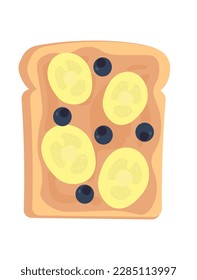 Concept Tasty toast with yellow tomato and olives. An illustration created using flat vector techniques can depict a meal of toast with yellow tomatoes and olives. Vector illustration.