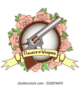 concept of tattoo with gun and roses