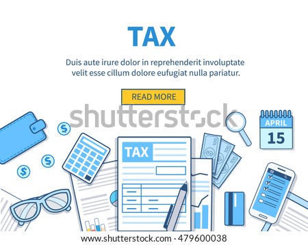 
Concept for tax calculation. Business elements set. Vector flat line illustration.