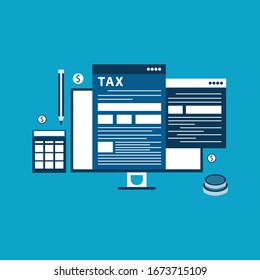 Concept Tax Payment. Data Analysis, Paperwork, Financial Research Report And Calculation Of Tax Return. Payment Of Debt.