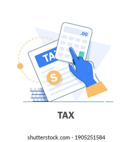 Concepto de pago de impuestos. Análisis de datos, papeleo, ilustración vectorial de iconos de diseño plano