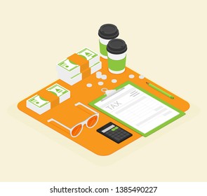 Concept tax payment. Payment of debt. Vector illustration in flat style isometric.